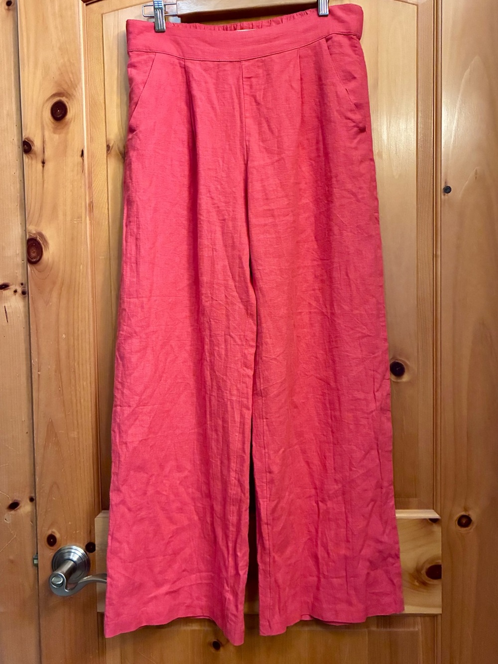 Abercrombie & Fitch Linen Blend Wide-Leg Pants in Coral